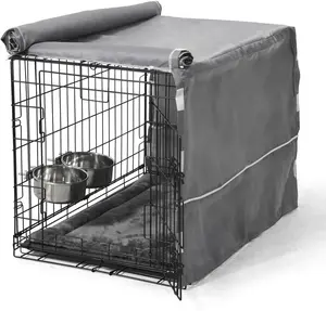 CAPHAUS Durable Dog Crate Kit w/Crate Cover, Plush Mat Dog Bed, and 2 Bowls w/Bowl Racks, Foldable Single Door Dog Cage w/Pan, 30-Inch Indoor Wire Metal Dog Kennel Bundle Set for Small, Medium Dog