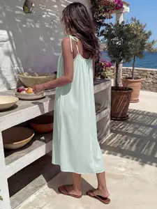 Women's Solid Color Cami Adjustable Lounge Dress, Casual Elegant Sleeveless Long Dress for Summer, Ladies Sleepwear for Indoor Wear, Ladies Clothes for Beach Holiday Vacation Loungewear