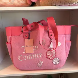Women's Cherry Blossom Tote Bag - Juicy Girls Rule Design, Polyester & Leather Material, Foldable