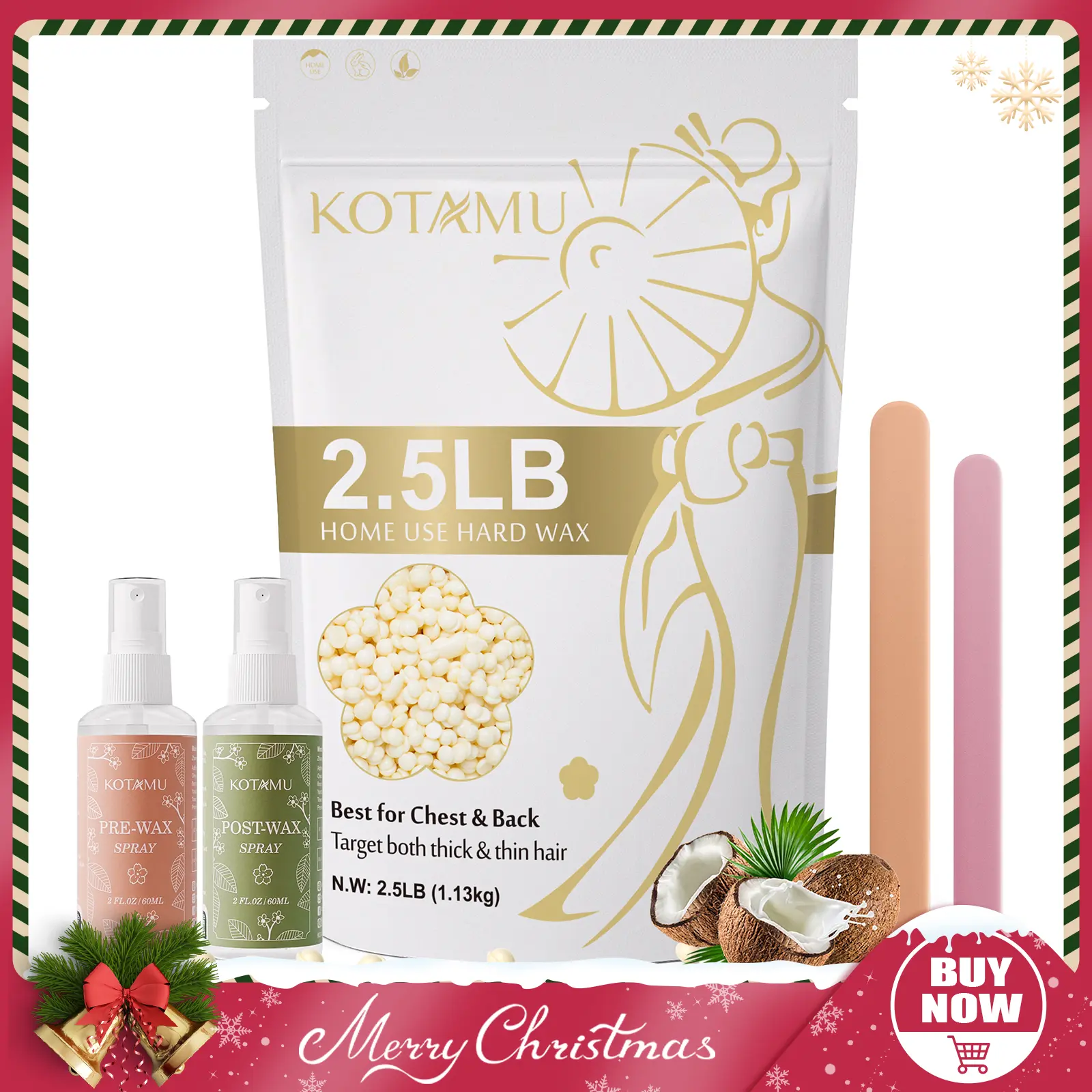 KOTAMU Hard Wax Beads for Women & Men Hair Removal, Cream Wax Beans for Full Body Sensitive Skin Chest Back Leg Facial Bikini Brazilian Waxing, 2.5lb Refill Waxing Beads Target Thick & Thin Hair Cosmetic