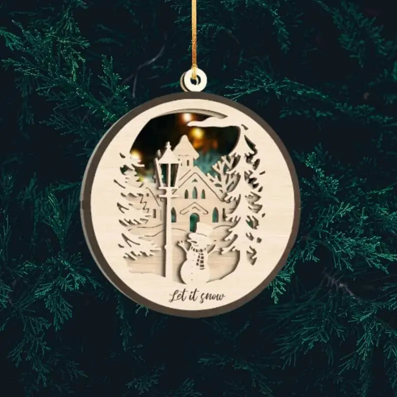 Christmas Coloring Ornament - Snowman in town