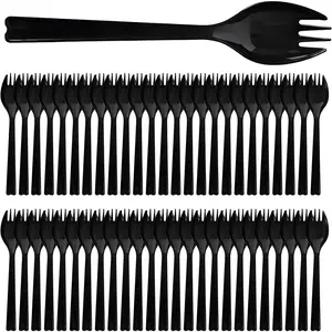 50 Pack Long Handle Plastic Sporks, 6.3Inch 2 in 1 Utensils, Large Heavy Duty Disposable Fork Spoon for Restaurants, Appetizer, Catering, Tastings, Desserts & Parties