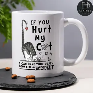 1pc, 11oz Ceramics Coffee Mug Programmer Cat Dad Humor - 'If You Hurt My C++' Coding Joke Cup, Double-Sided Print, Microwave & Dishwasher Safe
