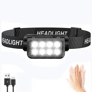 1PC USB Rechargeable Headlamp, 8 LED High Lumen Headlight with Motion Sensor, Waterproof Lightweight Headlight for Outdoor Camping, Running, Fishing, Cycling