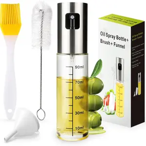 Deristic 100ml Oil Sprayer for Cooking Stainless Steel Mister with Brush & Funnel Leak-Proof Non-Stick Durable 304 Steel Olive Oil Spray Bottle 2-in-1 Kitchen Gadget Dual-Use Oil Dispenser Set Utensils