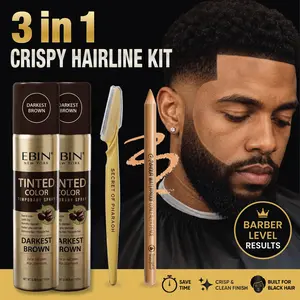 3-In-1 Temporary Hairline Spray Kit with Free Precision Razor & sweatproof Pencil – Professional Crisp Lineup At Home (Darkest Brown)