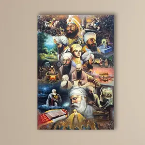 1PC 2D Flat Sikhi Guru Portrait Canvas - All 10 Sikh Gurus Wall Art Poster, Artwork - Home, Office, Spiritual Decoration for Worship - Ideal Sikh Gift for Birthdays, Weddings, Religious Events - Frameless Print on Durable Fab
