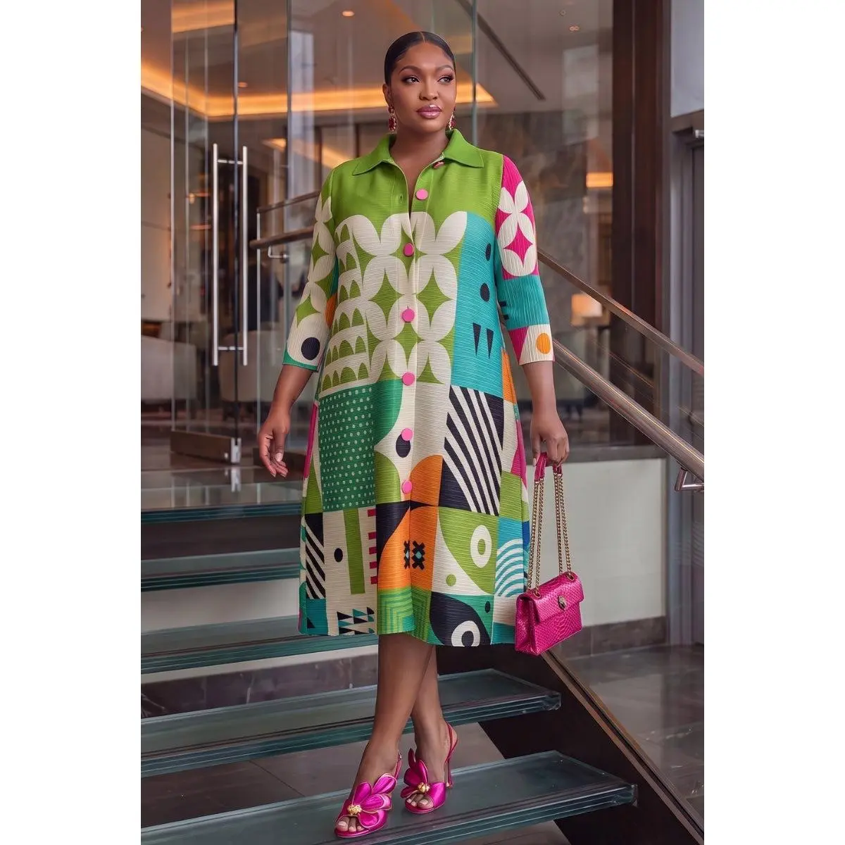 Aveline Mosaic Bounce Dress  | Lime green