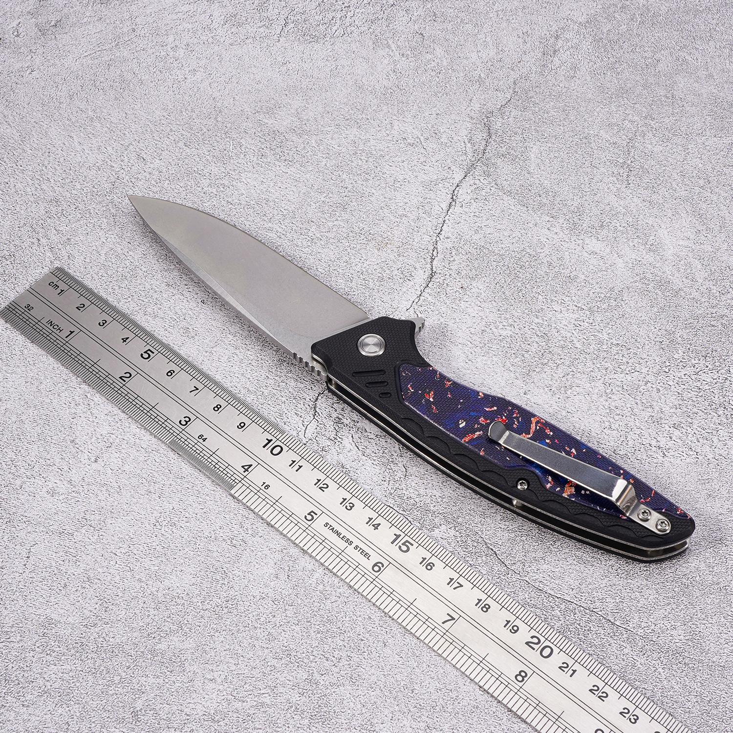 EDC multifunctional starry sky tactical outdoor folding knife with a G10 ergonomic handle; convenient pocket/belt clip for easy carry; outdoor cutting tool designed specifically for climbing and fishing; an essential item for camping and hiking.