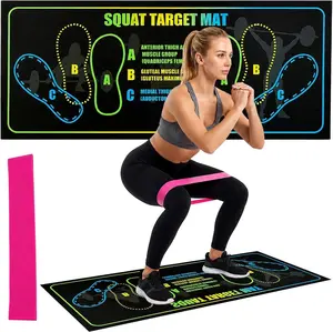 2PCS 31.5X13.8 Inch Squat Guide Mat with Foot Position, Home Fitness Squat Mat for Correct Posture and Joint Protection, Portable Diatomaceous Earth Exercise Mat with Resistance Band for Full Body Workouts Uhuvsji