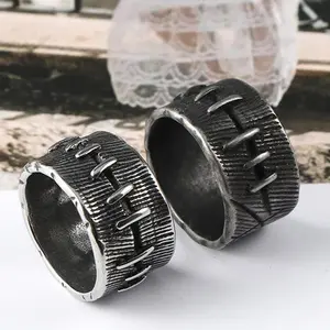 Stainless steel vintage men's ring, stitching and repairing, old ring for daily wear