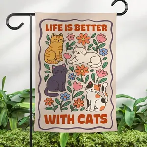Life Is Better With Cats Garden Flag, Garden Flag Cat, Colorful Cat Yard Sign, Housewarming Gift, Double-Sided Outdoor Banner Decoration