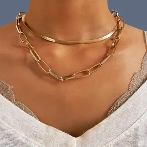 Sequin Snake Bone Thick Chain Alloy Vintage Geometric Necklace for Women