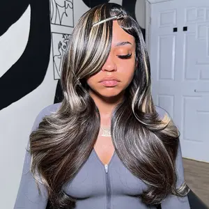 Highlight Ash Blonde Wig Human Hair 13X4 13x6 Body Wave Lace Frontal Human Hair Wigs Pre plucked 180% Density  Pre-Plucked Transparent Lace Frontal Human Hair for Women