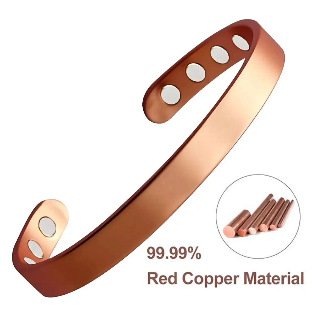 Adjustable Copper Magnetic Bracelet for Men & Women - Healing Bangle for Pain Relief, Grounding & Electromagnetic Protection