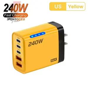 240W GaN 5 in 1 Fast Charging Phone Charger USB C Charger Power Adapter Type C US Plug Wall Charger For Phone