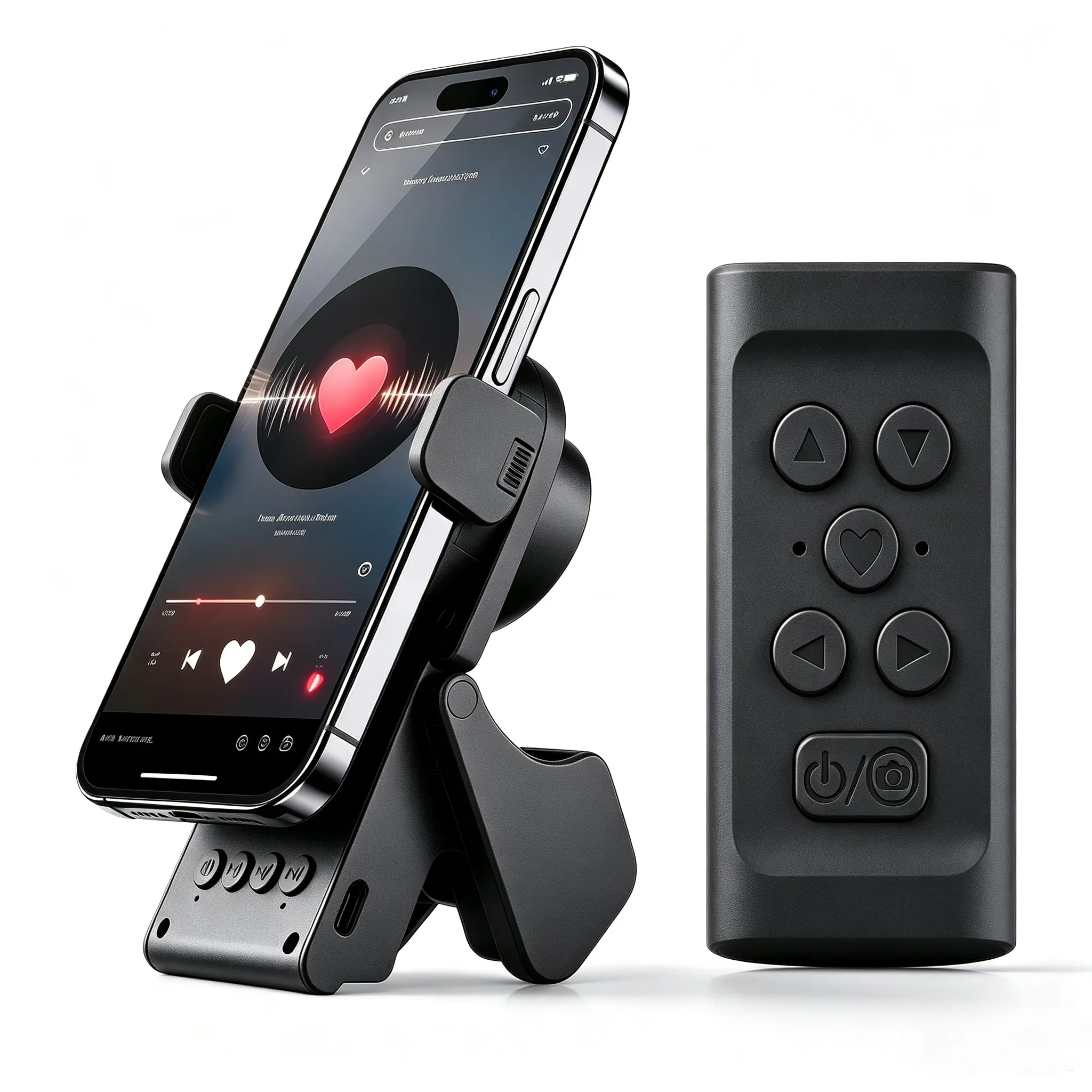 Wireless Remote Control Mobile Accessory with Detachable Rotating Phone Stand, Bluetooth Page Turner & Selfie Camera Shutter for iOS Android Devices