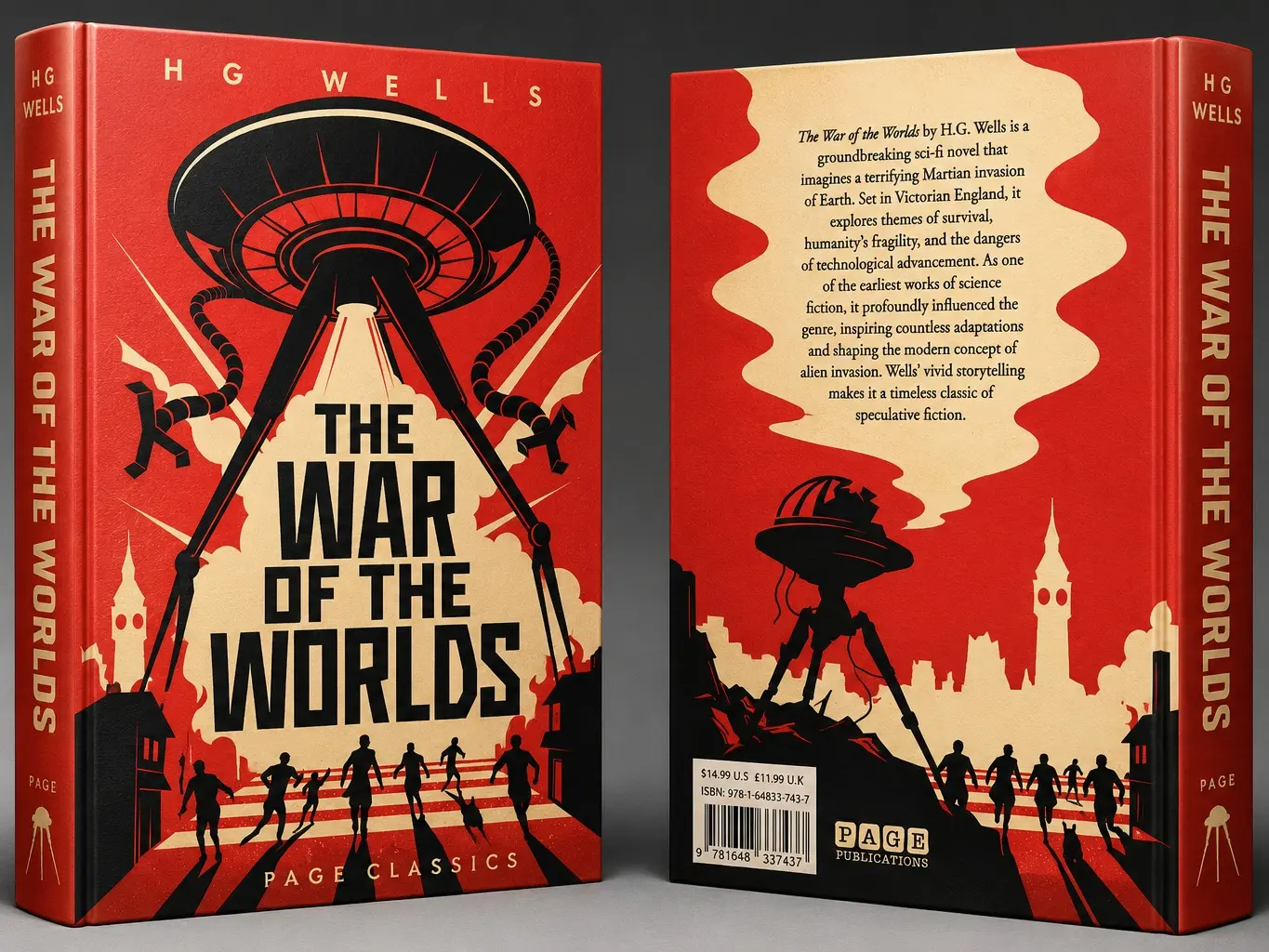 The War of the Worlds by H.G. Wells - Art Paperback Edition Book, Science Fiction Novel, Classic Literature
