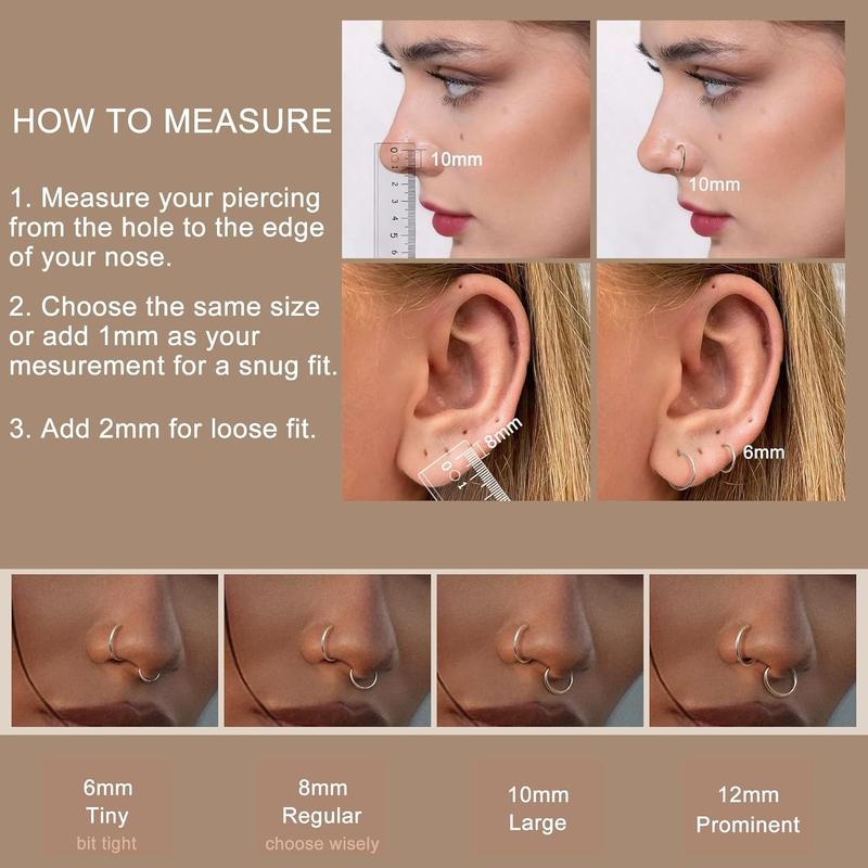 MILACOLATO 5count G23 Titanium Nose Rings Hoops 20G 18G 16G Clicker Body Piercing Rings for Septum Cartilage Daith Rook Lip Tragus Helix Conch Ear Lobe Earrings Hypoallergenic Nose Piercing Jewelry Women Men 6/7/8/9/10mm