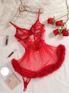 Sexy Lace Mesh 2-Piece Lingerie Set, Sheer Strapless Nightgown with G-Strings, Perfect for Dates and Festive Gifts