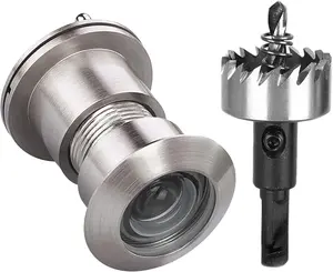 3828 Brass Extra Larger peep Holes for Door with 1-1/10 Drill Bit, 220- Door viewer Peephole with  Cover, Fitting Door Thick from /5" to 2-1/5", Satin Nickel Finish