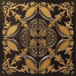 From Plain To Beautiful In Hours Golden Prague 2 ft. x 2 ft. PVC Glue-Up or Lay-In Faux Tin Ceiling Tile - #218 - (Pack of 10) / 40 sqft