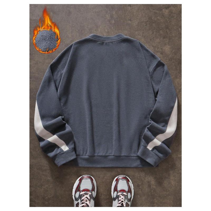 Graphic Crewneck Christmas Sweatshirt Color Block Long Sleeve Thermal Pullover Tops Streetwear