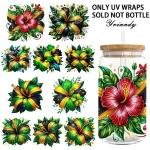 4PCS/SET Jamaica hibiscus flower DIY Light Beigeny Tumblers Wrap Decorative transfer paper UV DTF High Self-adhensive Wraps Transfers Decor Transfer Paper On Cup