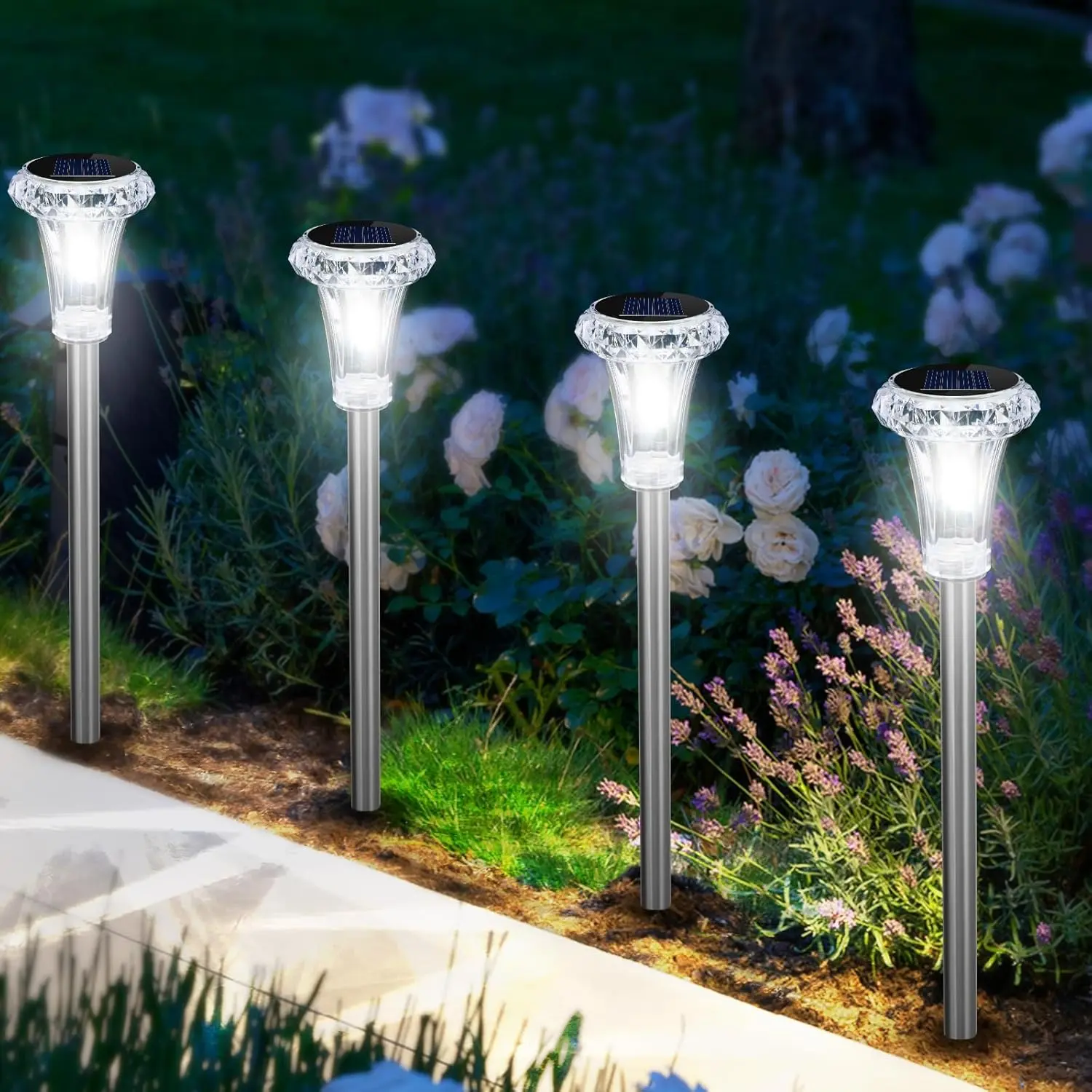 Solar Lights Outdoor Waterproof, Stainless Steel LED Solar Garden Lights for Patio, Lawn, Yard and Landscape, Garden Decor Patio Decor (6 Pack)