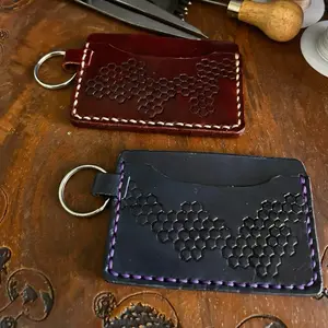 Handcrafted Honeycomb Keychain Wallet with 3 Pockets in Mahogany & Navy for Everyday Use Acrylic Finish Mink Oil Included Stylish & Functional