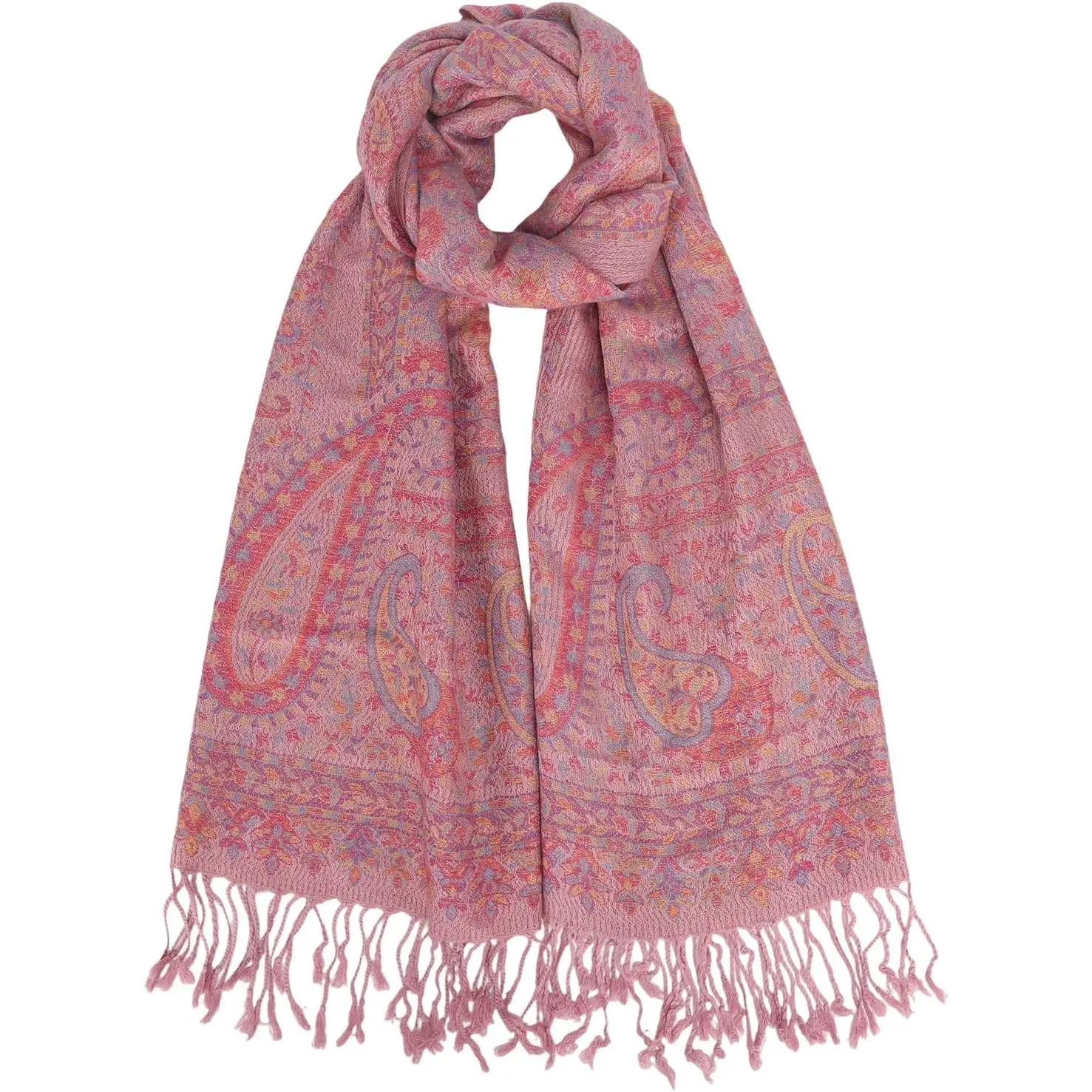 Women's Acrylic Pashmina Shawl - Soft Reversible Boho Paisley Jacquard Wrap, Exquisite Workmanship, Not Easy to Fade, All Season Accessory for Commute, Everyday & Evening Wear, Colorful Pashminas, A#.Pink White, Female, Not Pilling, Retro, Casual Soft Sha