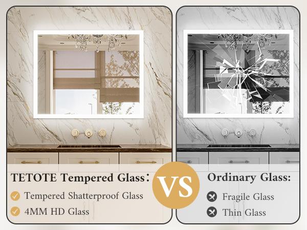 TETOTE LED Mirror with Acrylic Frame, Frontlit & Backlit with Dimmable Brightness and 3 Color Temperatures, Anti-fog & Smart Memory, Easy Mounting TETOTE LED Mirror with Acrylic Frame, Frontlit & Backlit with Dimmable Brightness and 3 Color Temperatures, Anti-fog & Smart Memory, Easy Mounting