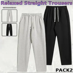 2 PACK Men's Regular Fit Solid Drawstring Waist Sweatpants, Casual Pocket Design Pants for Fall & Winter, Men's Trousers for Daily Wear, Yoga Training Pants,vacation outfits,essentials,outfits men