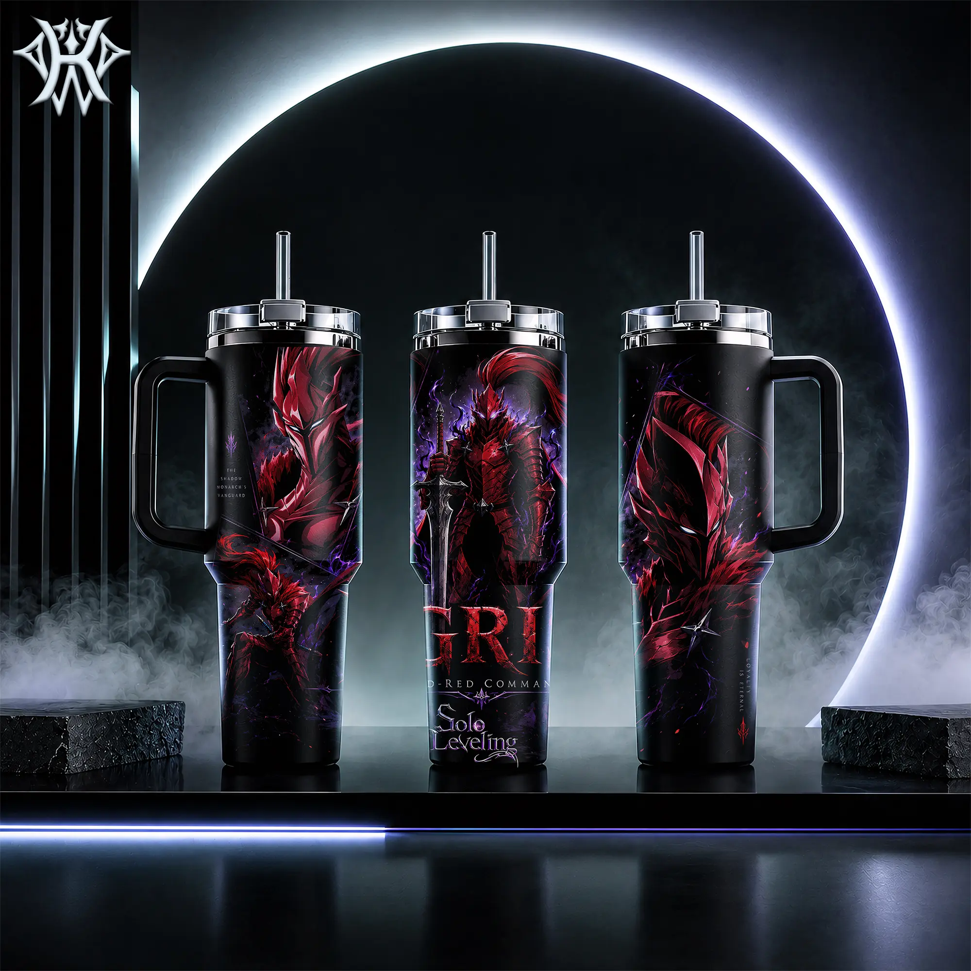 Solo Leveling Igris Blood-Red Commander 40oz Tumbler with Handle & 20oz Mug, Insulated Stainless Steel Anime Manhwa Merch, Aesthetic Travel Coffee Cup Water Bottle Leak-Proof with Straw Fan Gift