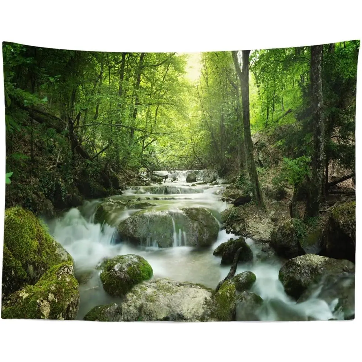 Green Forest Tapestry Backdrop Small Waterfall Wall Tapestry Natural Scenery River Stream Wall Hanging Forest Landscape Tapestries for Bedroom Living Room Dorm Art Wall Decor