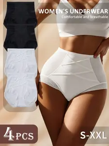 4pcs High-Waisted Women's Shapewear Underwear, Butt Lifting & Breathable, Slimming Waistband, Ideal for Office & Dates, Comfortable & Non-Sweaty