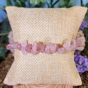 Heart Chakra Rose Quartz Crystal Chip Bracelet - Sage Smudged & Moonlight Charged hippiejewelry earthy jewelry