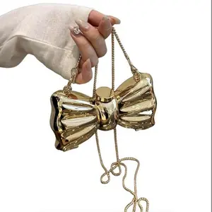 Mini Bow Metal Mirror Earphone Case, Unique Design, Multifunctional Handle, Detachable Shoulder Strap, Perfect Gift for Her