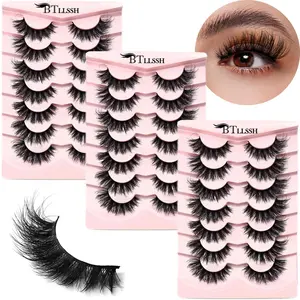 Fluffy False Eyelashes, 21 Pairs Wispy Cat Eye Faux Cluster Lashes, Natural Curling Eye Makeup Strip Lashes, Volumized False Eyelashes for Women and Girls, Naturally Curly Eyelashes