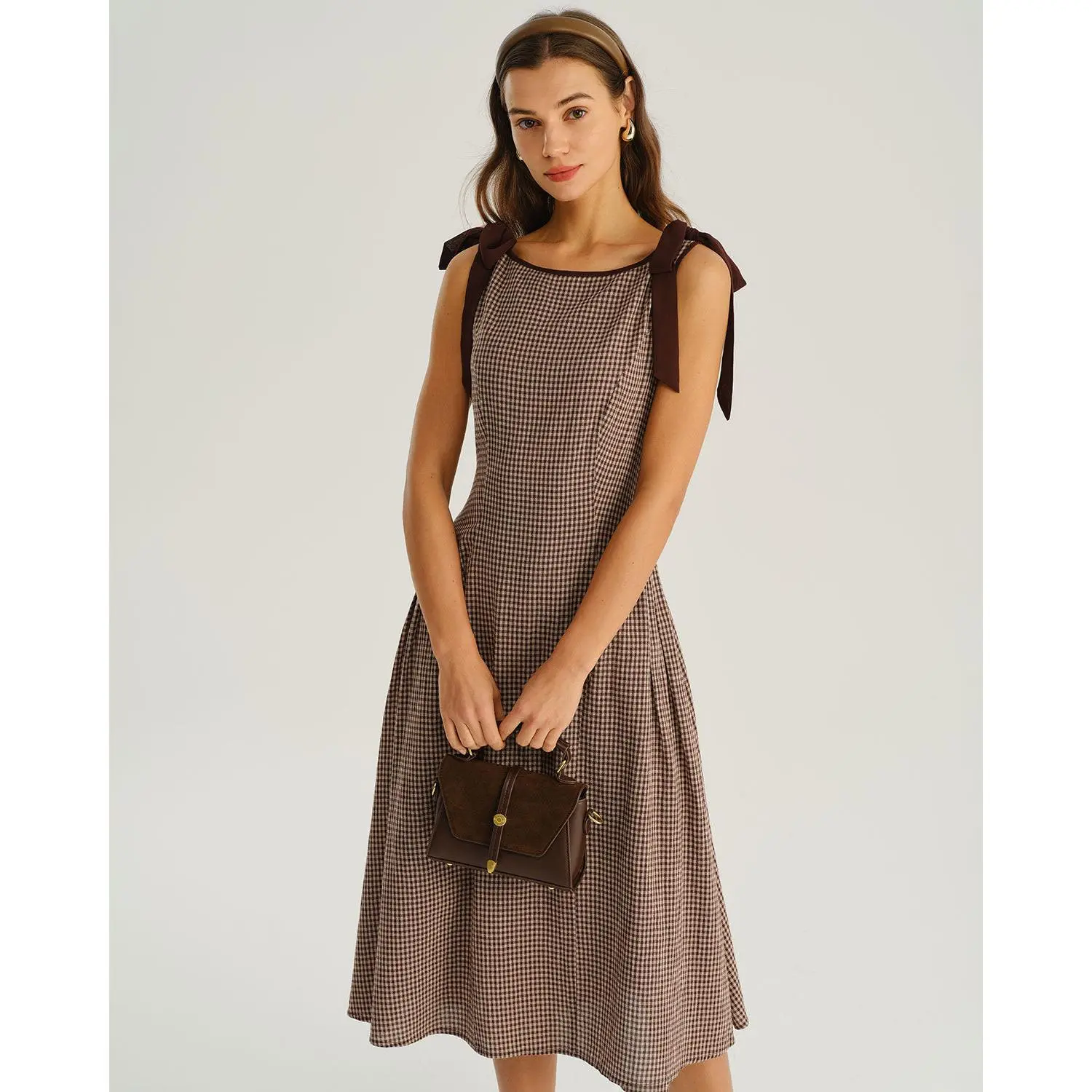 Rihoas Women's Retro Brown Checkered Tartan Waisted A-Line Midi Dress - Boat Neck, Cotton Fabric, Sleeves, Floral Accents, Casual Daily Wear Dress for Women - TikTok Shop Rihoas Women's Retro Brown Checkered Tartan Waisted A-Line Midi Dress - Boat Neck, Cotton Fabric, Sleeves, Floral Accents, Casual Daily Wear Dress for Women - TikTok Shop