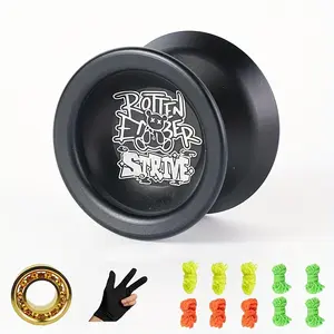 Adult Competition-Specific Yoyo Black Alloy Durable Rotating Action Flow Metal Yoyo Outdoor Sports Games And Hand-Eye Coordination Development Christmas Halloween Gift Send Gloves + Bearing + 10 Ropes