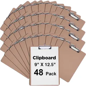 Clipboards Bulk, 48 Pack Hardboard Office Clipboards, 9 X 12.5 Inch Recycled Wood Clip Boards, Low Profile Clip Boards for Home, School & Office Supplies