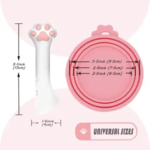 DORUI 3 Pcs Pet Food Can Lids & One Can Spoon | Cute Paw Shape Opener Spatula Cat Wet Food Spoon | Universal BPA Free Silicone Covers for Dog Cat Cans(Pink)