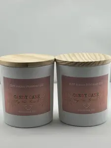 OLNF Author Finisher LLC Holiday Candy Cane 8 oz Anointed Oil Candle with Wooden Lid Elegant Design for Aromatic Ambiance Ideal for Holiday Settings