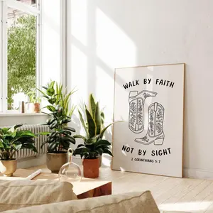 Walk By Faith Wall Art - 2 Corinthians 5:7 Cowboy Christian Print Poster Unframed - 5 size, 8x12  to 27x40