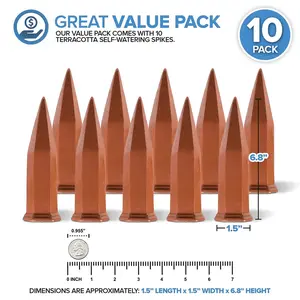 Modern Innovations Self Watering Spikes Terracotta (10 Pack) Automatic Plant Waterer Devices for Vacation, Indoor/Outdoor Planter Insert, Terra-Cotta Stakes for Potted Plants, Auto-Water System