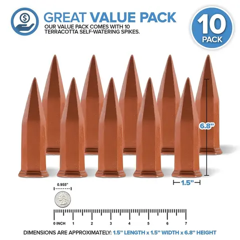 Modern Innovations Self Watering Spikes Terracotta (10 Pack) Automatic Plant Waterer Devices for Vacation, Indoor/Outdoor Planter Insert, Terra-Cotta Stakes for Potted Plants, Auto-Water System