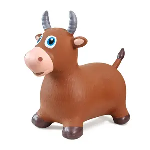 Bouncy Cow Farm Animal Bounce Car |   Ride-on Brown Cow Bouncy Car for Toddlers, Inflatable Jumping Toy for Children, Suitable for 708.66inch Birthday Gifts, Made of PVC Material