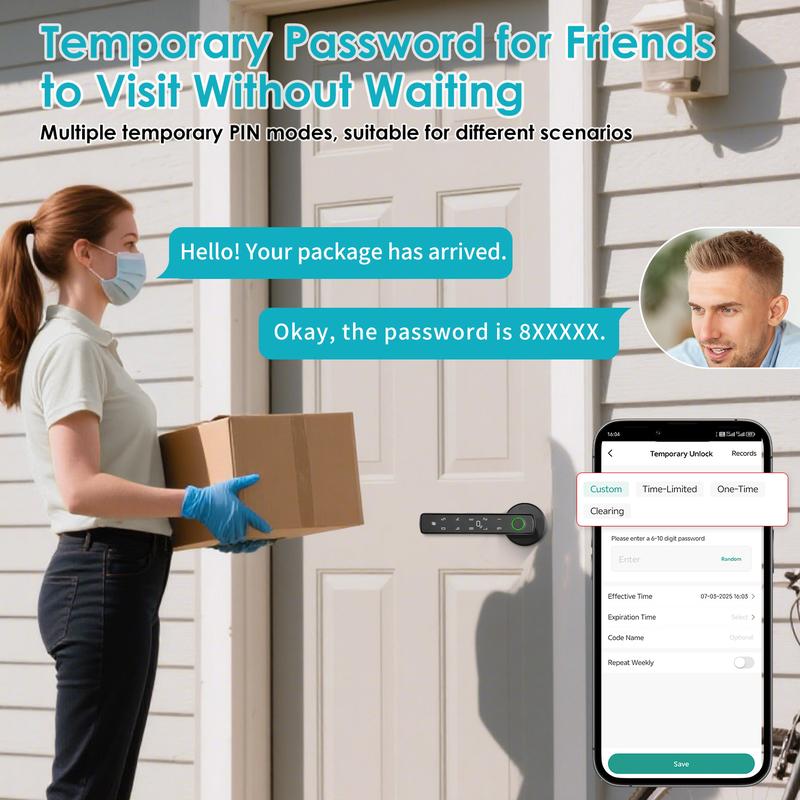 Smart  New 5-in-1 Smart Fingerorint Passcode Handle Lock – Fingerprint Passcode Key Card& Tuya App Unlock