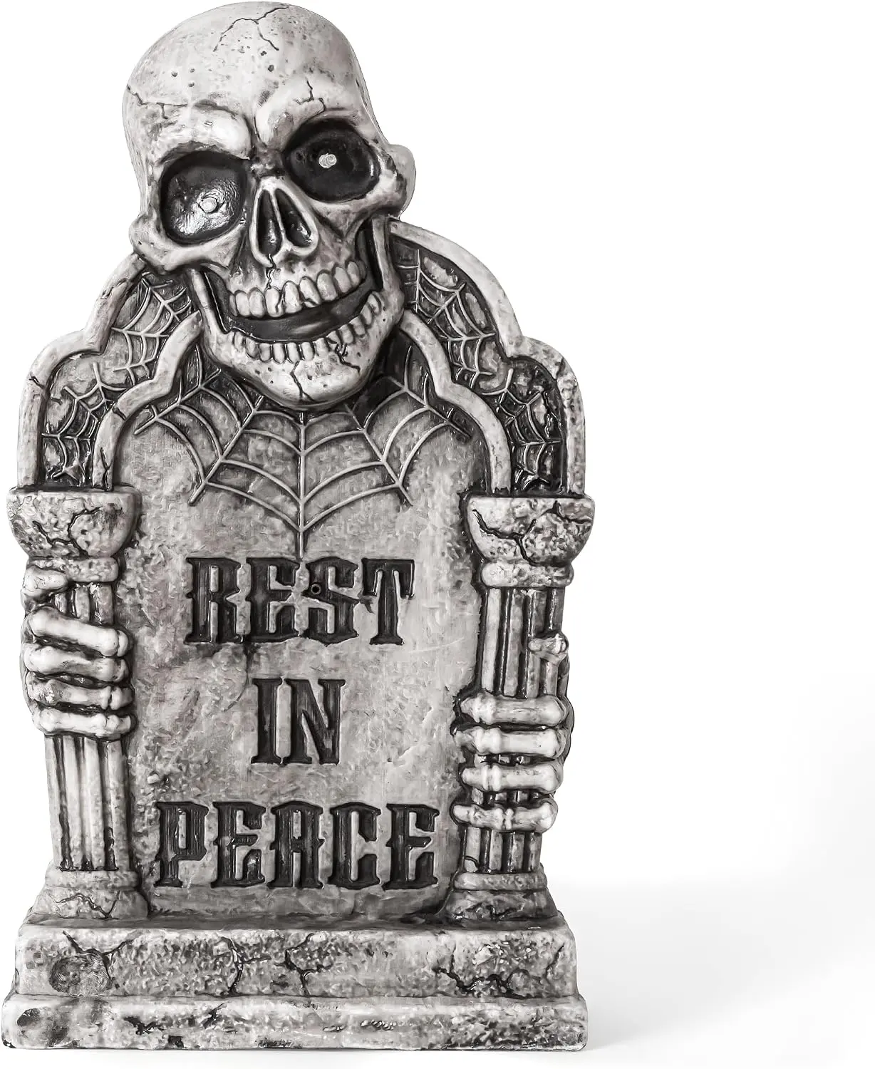 Halloween Decorations Animatronic Tombstone with Skull & Pillars, Glowing Green Light Gravestone, Sound & Motion Activated RIP Cemetery Prop for Haunted House Indoor/Outdoor Yard Lawn Party Decor